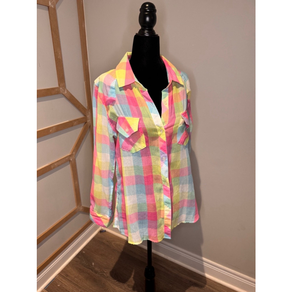 Women's Rails Plaid Button Down Shirt Size M Pink Yellow - Picture 2 of 4